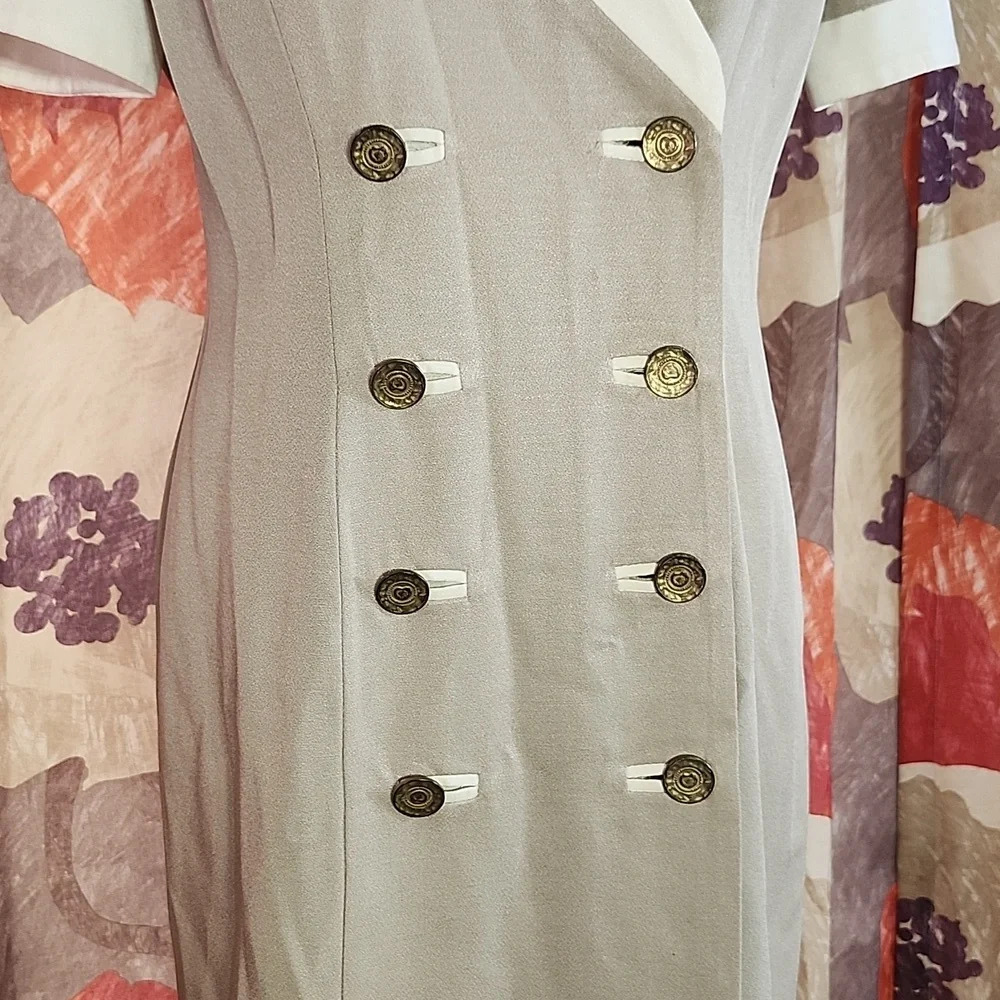 Vintage Danny & Nicole Tan & White Double-Breasted Jacket Dress – Size 8 - Picture 4 of 9
